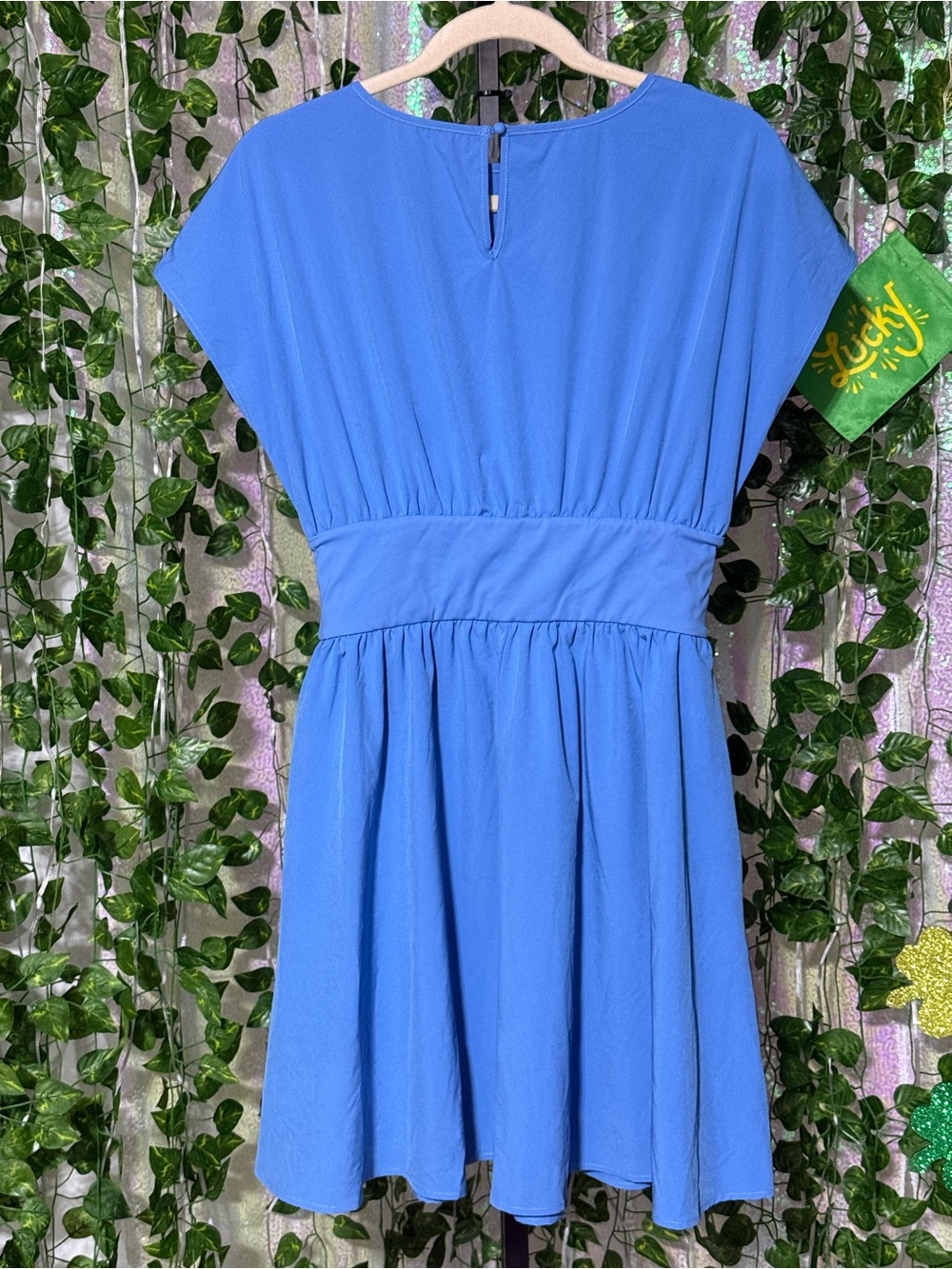Halara Breezeful™ Batwing Short Sleeve Flowy Quick Dry Mini Blue Lined Dress Med - Picture 4 of 5